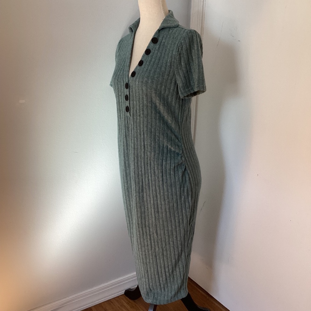 NWT FASHION MATERNITY SIZE SMALL MIDI KNIT JERSEY TEAL DRESS COLLAR BUTTONS
